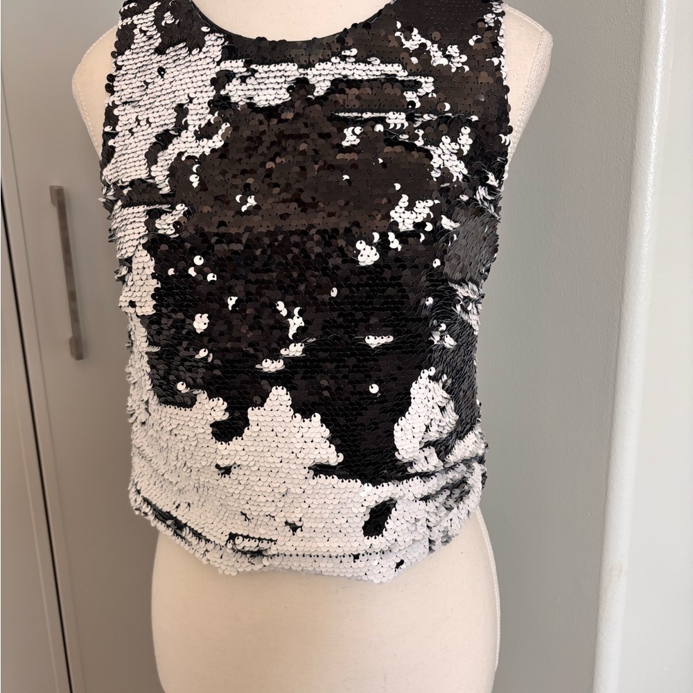 Lucy Paris Black and White Sequin Tank Top